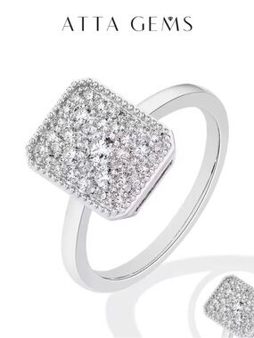 ATTA GEMS White Diamond Pavé Square Halo Ring size 10